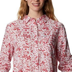 🆕Columbia Women's Slack Water Woven Long Sleeve Shirt, Red Spark Kona Print,NWT